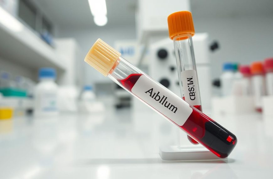 Badanie albuminy - próbka krwi w probówce laboratoryjnej
