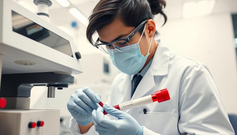 Badanie czasu protrombinowego - laborant analizujący próbkę krwi