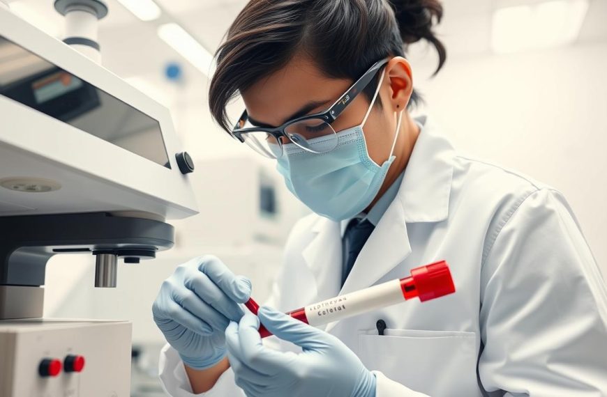 Badanie czasu protrombinowego - laborant analizujący próbkę krwi