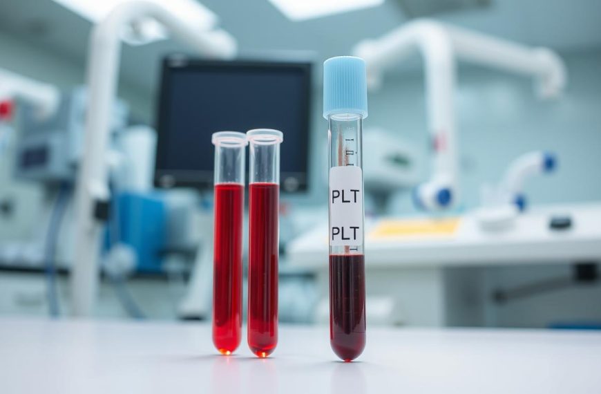 Badanie PLT - próbka krwi w probówce laboratoryjnej
