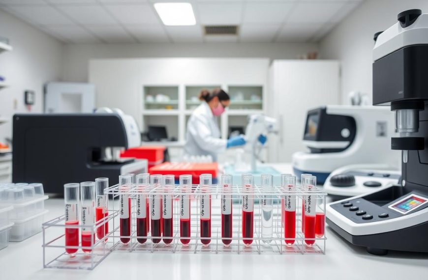 Laboratorium wykonujące badania koagulologiczne z próbkami krwi i specjalistycznym sprzętem