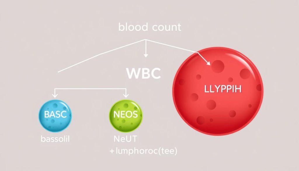 Schemat przedstawiający wzajemne relacje między różnymi parametrami morfologii krwi, w tym BASO, WBC, EOS, NEUT i LYMPH